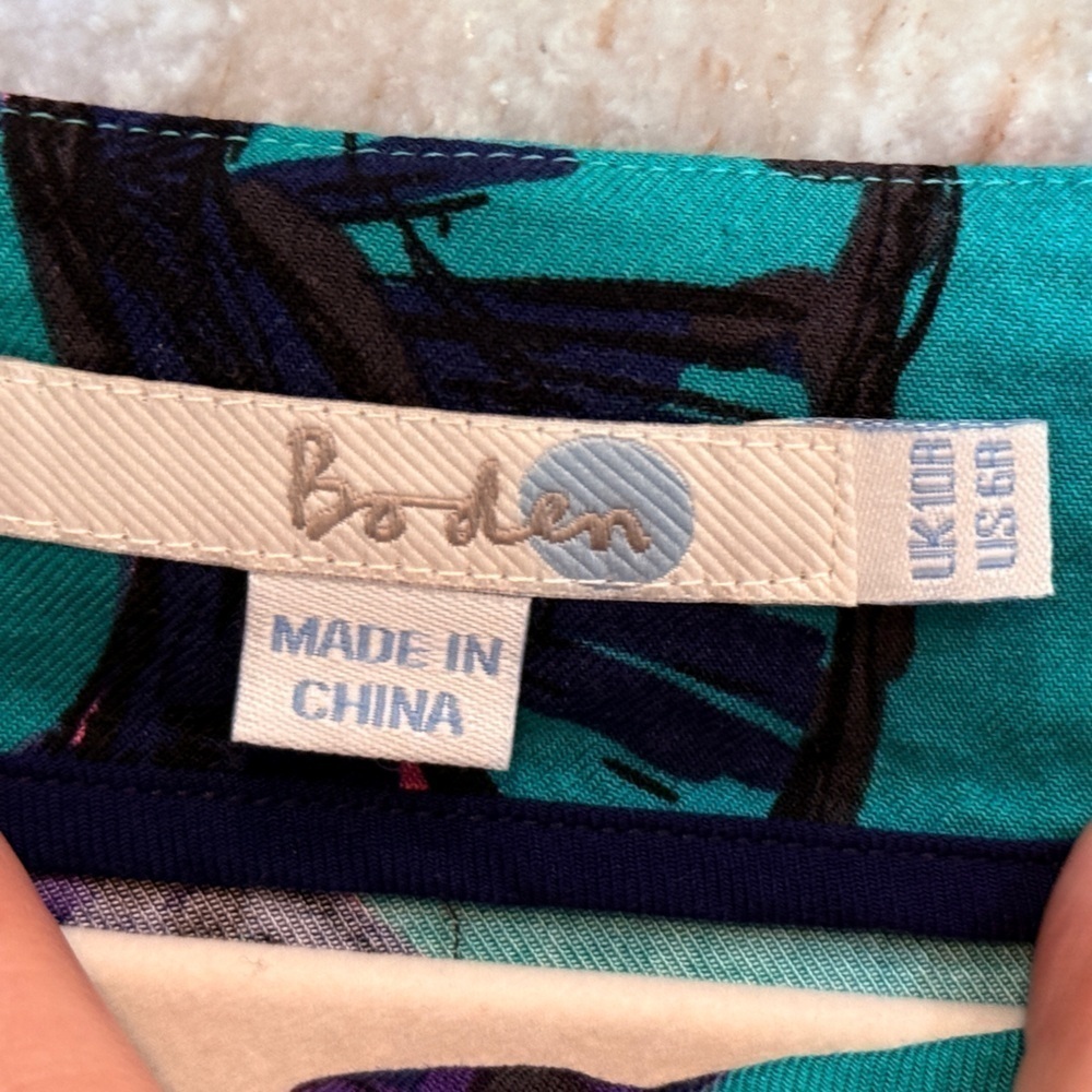 Women’s BODEN Owl Dress Oval Neck 3/4 Sleeve Aqua Navy Blue Tunic Dress. Size 6 - Picture 5 of 5